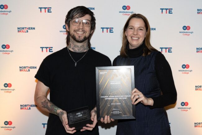Children, Young People and Families Winner, Arron Dean, with Sponsor Zizu's Day Care, Nicci Rahman-Knight.