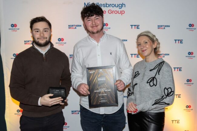 Sponsor Middlesbrough Football Club's Owen McCarthey and Carleigh Stafford, with Catering Winner, Mark Carkett