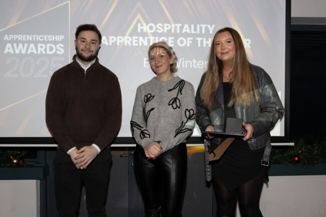 Sponsor Middlesbrough Football Club's Owen McCarthey and Carleigh Stafford, with Hospitality Winner, Evie Winter