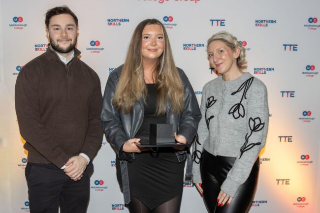Sponsor Middlesbrough Football Club's Owen McCarthey and Carleigh Stafford, with Hospitality Winner, Evie Winter