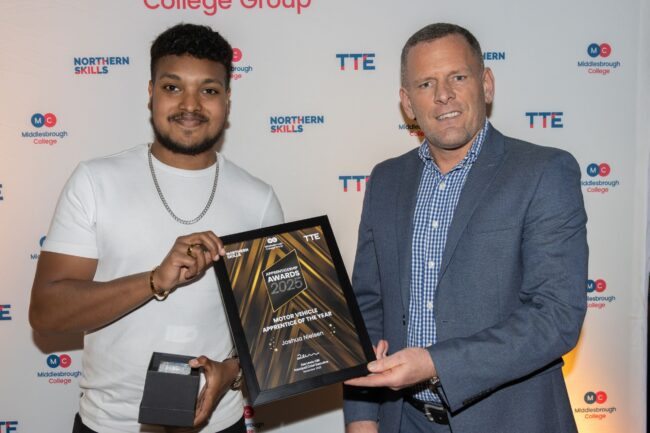 Motor Vehicle Winner, Joshua Nielsen, with Sponsor Tees Business' Martin Walker