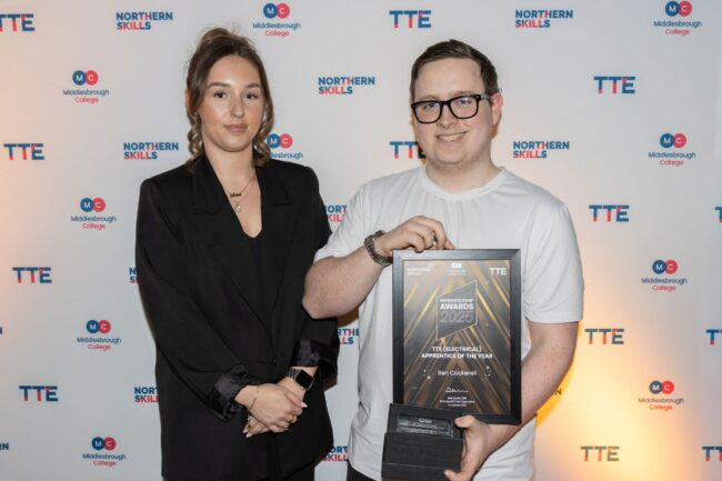 Sponsor Intelect's Lily Brothwood, with TTE Electrical Winner, Ben Cockerell