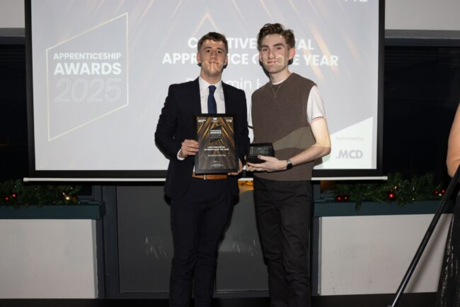 Creative Digital Winner, Benjamin Fearnley, with Sponsor MCD Systems' Max Croft.