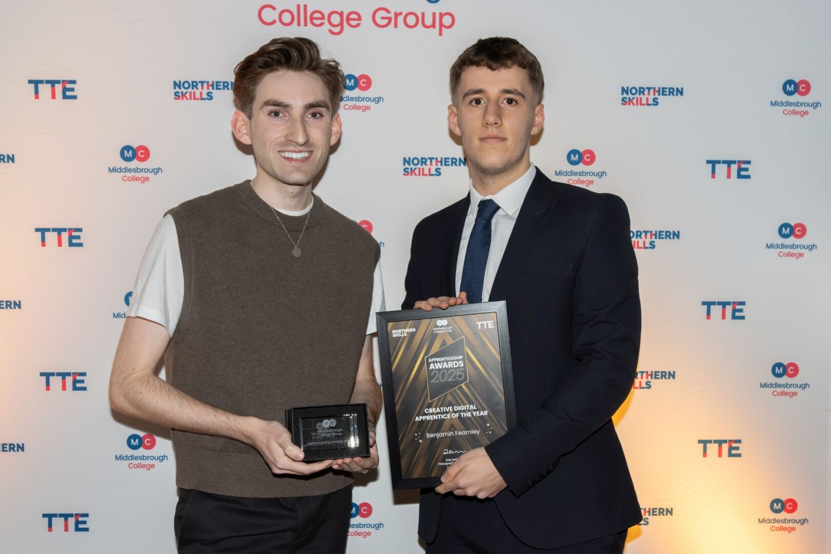 Creative Digital Winner, Benjamin Fearnley, with Sponsor MCD Systems' Max Croft.