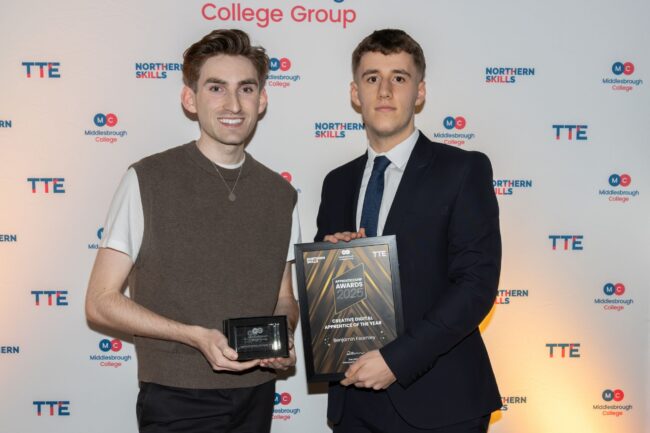 Creative Digital Winner, Benjamin Fearnley, with Sponsor MCD Systems' Max Croft.