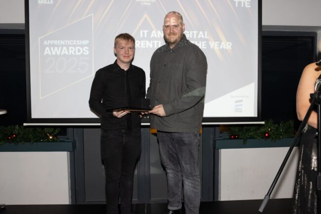 IT and Digital Winner, Jack Stott, with Sponsor Digital Design's Rob Richardson