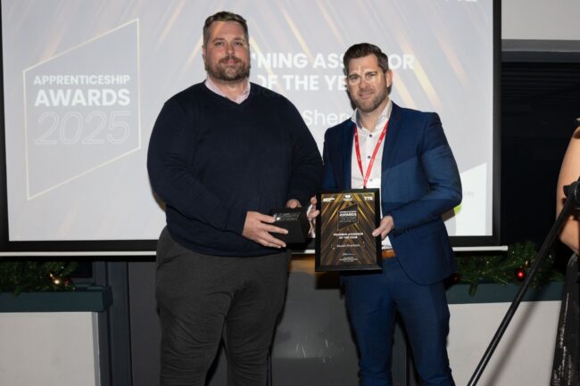 Training Assessor Winner, Stuart Sheridan, with MCG's Mark Hall