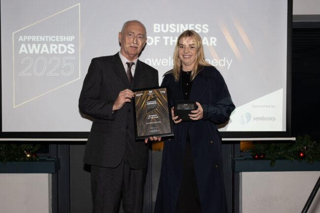 Sponsor Sembcorp Energy UK's Graham Taylor, with Business of the Year winner, Lionweld Kennedy.