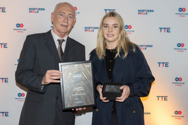 Sponsor Sembcorp Energy UK's Graham Taylor, with Business of the Year winner, Lionweld Kennedy.
