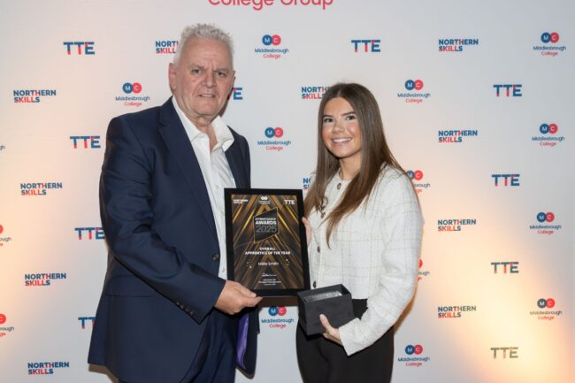 Sponsor NZT Power's Alan Robinson with Overall Apprentice Winner, Millie Smith
