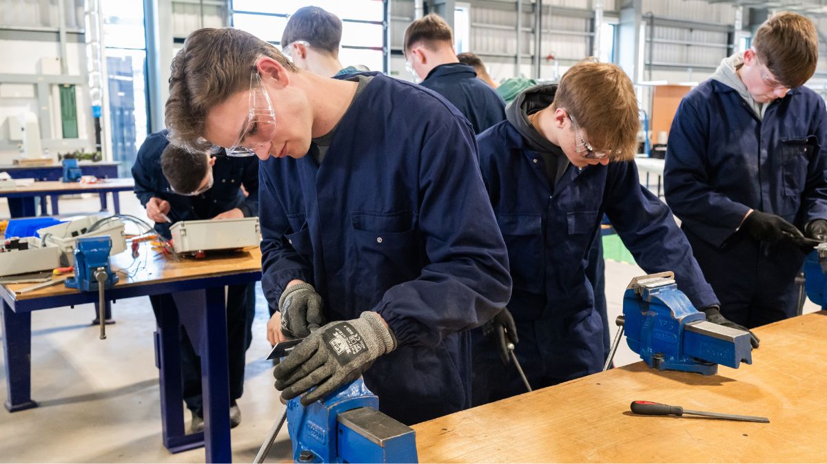 Engineering students in workshop