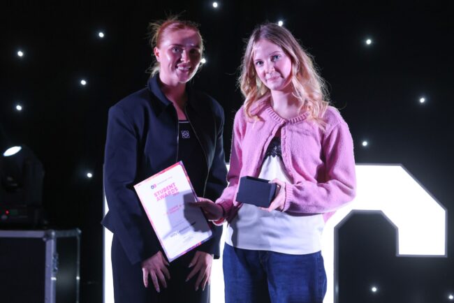 Muckle LLP, Cassie Woodier, with A Level Student of the Year, Milly Lonsdale Marr