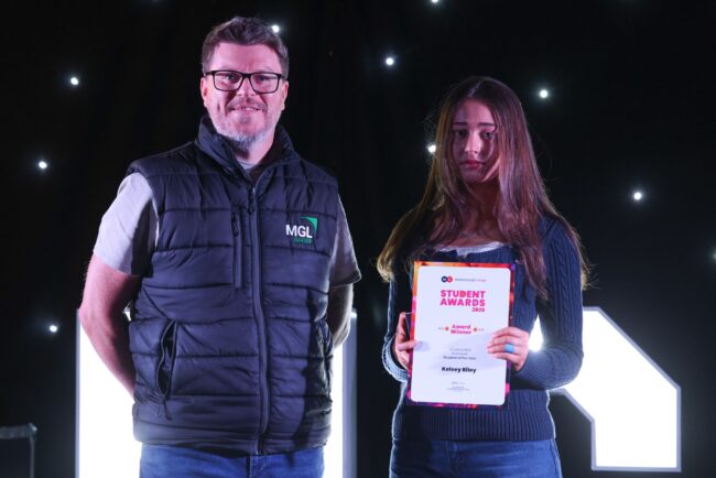 MGL Group's Greg Chapman, with Construction Brickwork Student of the Year, Kelsey Riley