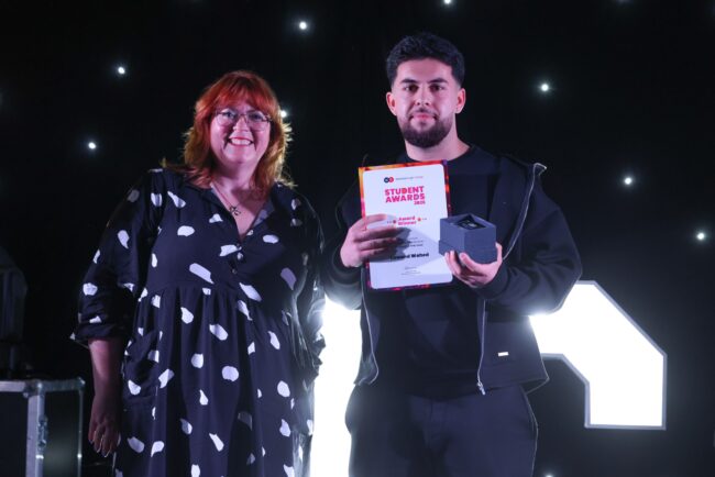 Morgan Sindall's Sinead Moloney, with Construction Electrical Installation Student of the Year, Lawand Wahed