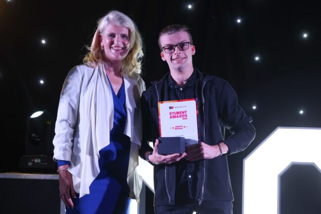 High Tide Foundation's Claire Preston, with Construction Plumbing Student of the Year, Max Allison