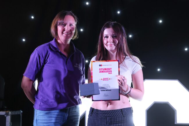 Meldrum Groups' Tracy Cuthbertson, with Construction Civil and Surveying Student of the Year, Isobel Wilson