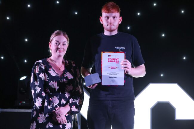 K2 Construction Management's Rachel Massey, with Construction Multi Skills, Trade Occupations Student of the Year, Callum Hart.