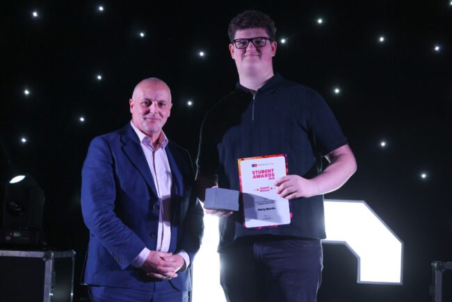 RS Industrial Services' Mark Cawley, with TTE Instrumentation and Control Student of the Year, Harry Martin