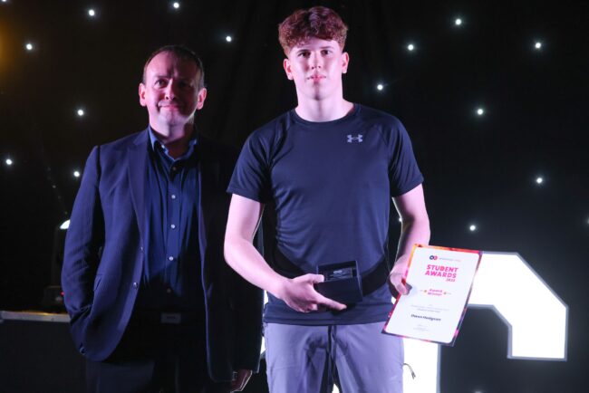 Wilton Engineering's John Price, with TTE Renewables (Wind Turbine Tech) Student of the Year, Owen Hodgson