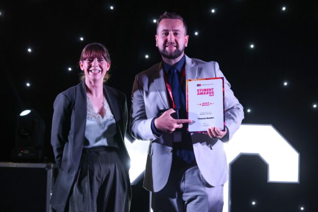 PD Ports' Emma Dickinson, with Executive Director of Inclusive Learning, Craig Duggan, collecting on behalf of Supported Intern Student of the Year, Thomas Reader