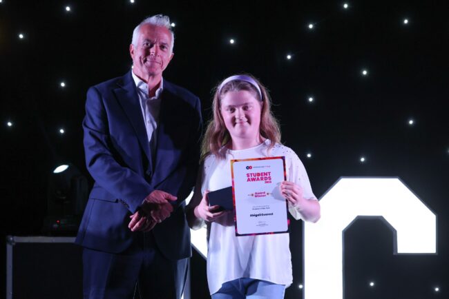 Ward Hadaway LLP's Ged Flanagan, with Inclusive Learning Student of the Year, Abigail Everest