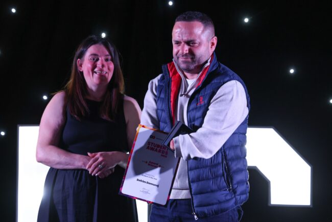 SNE Care Services' Tracey Hugill, with Social Care Student of the Year, Defrim Demucaj