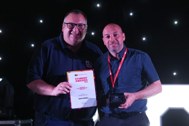 The Welding Institute's Kevin Dunn, with Associate Director Alan Jones, on behalf of Welding Student of the Year, Izaac Golden
