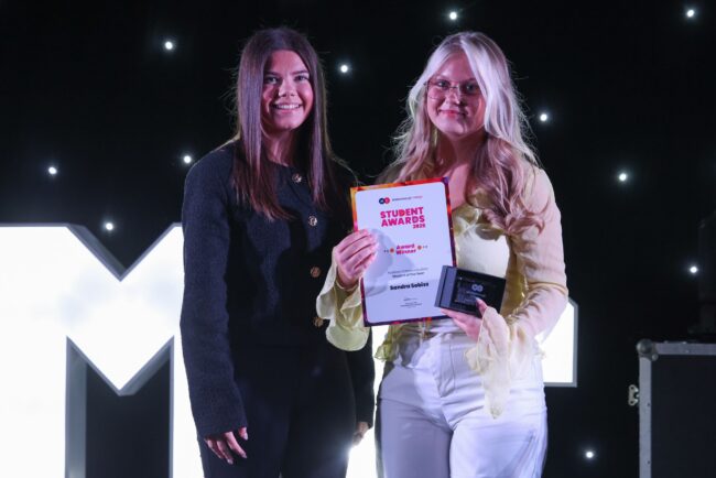 Tees Business's Millie Smith with Fashion Communication Student of the Year, Sandra Sobisz