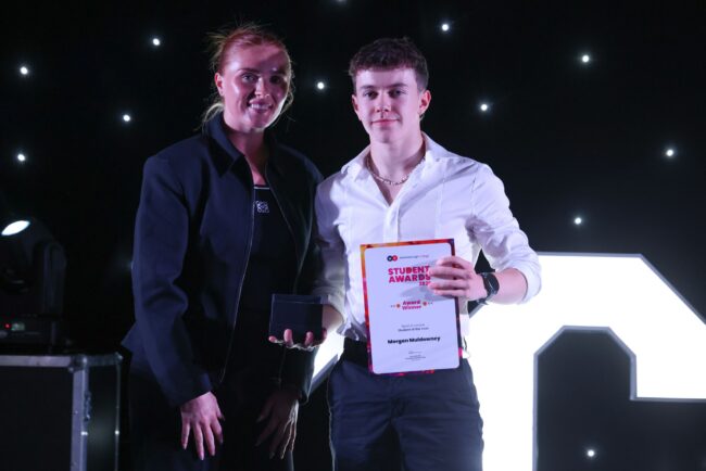 Muckle LLP, Cassie Woodier, with Sport and Leisure Student of the Year, Morgan Muldowney