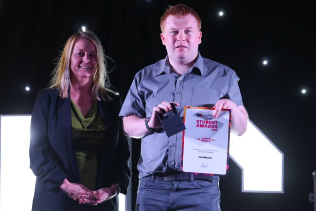 BearTech's Ali Boville, with University Centre Middlesbrough Student of the Year, Joel Routh