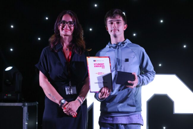 On behalf of Thirteen Group, Assistant Principal Rachel Gray, with Diversity, Inclusion & Belonging Award Winner, Callum Hutchinson