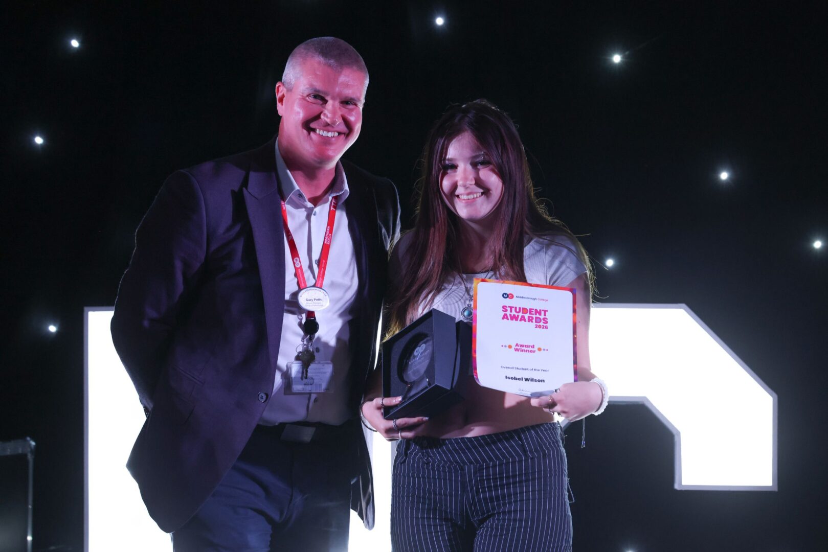 Deputy Principal Gary Potts, with Overall Student of the Year, Isobel Wilson