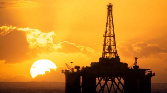 Oil rig at sunset