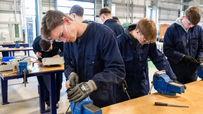 Engineering students in workshop