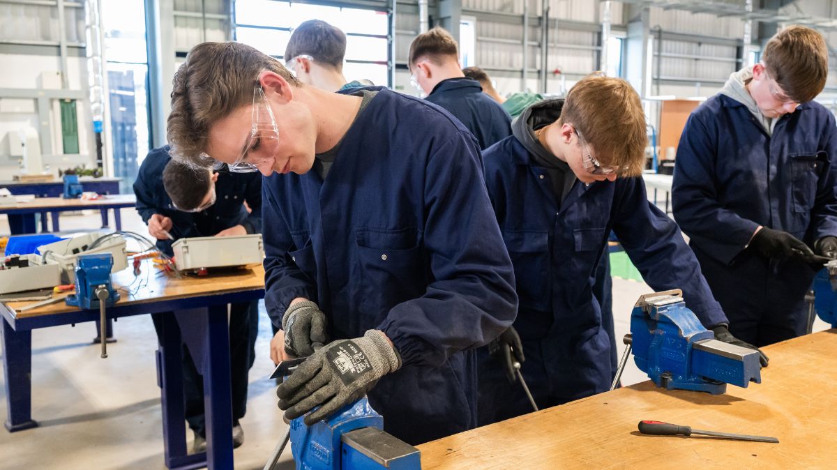 Engineering students in workshop