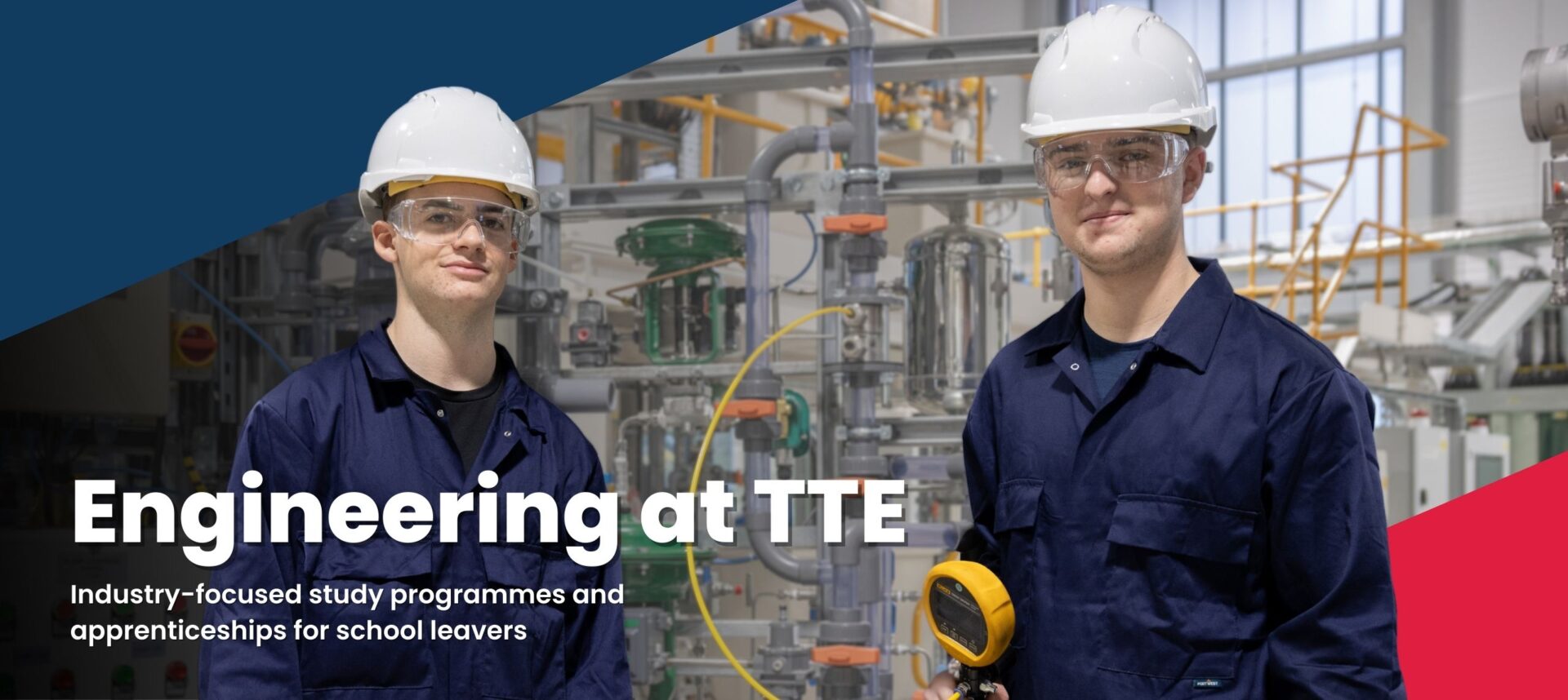 Two engineering students in workshop; Engineering at TTE - Industry focused study programmes and apprenticeships for school leavers