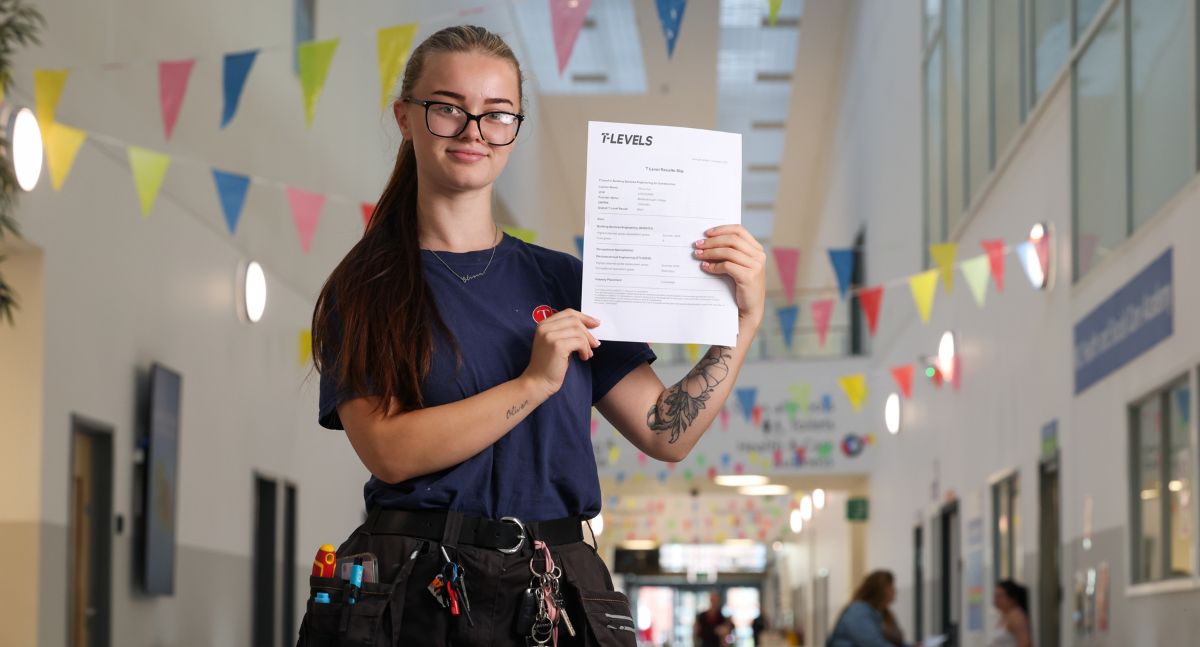 Olivia Cox celebrates her T Level results