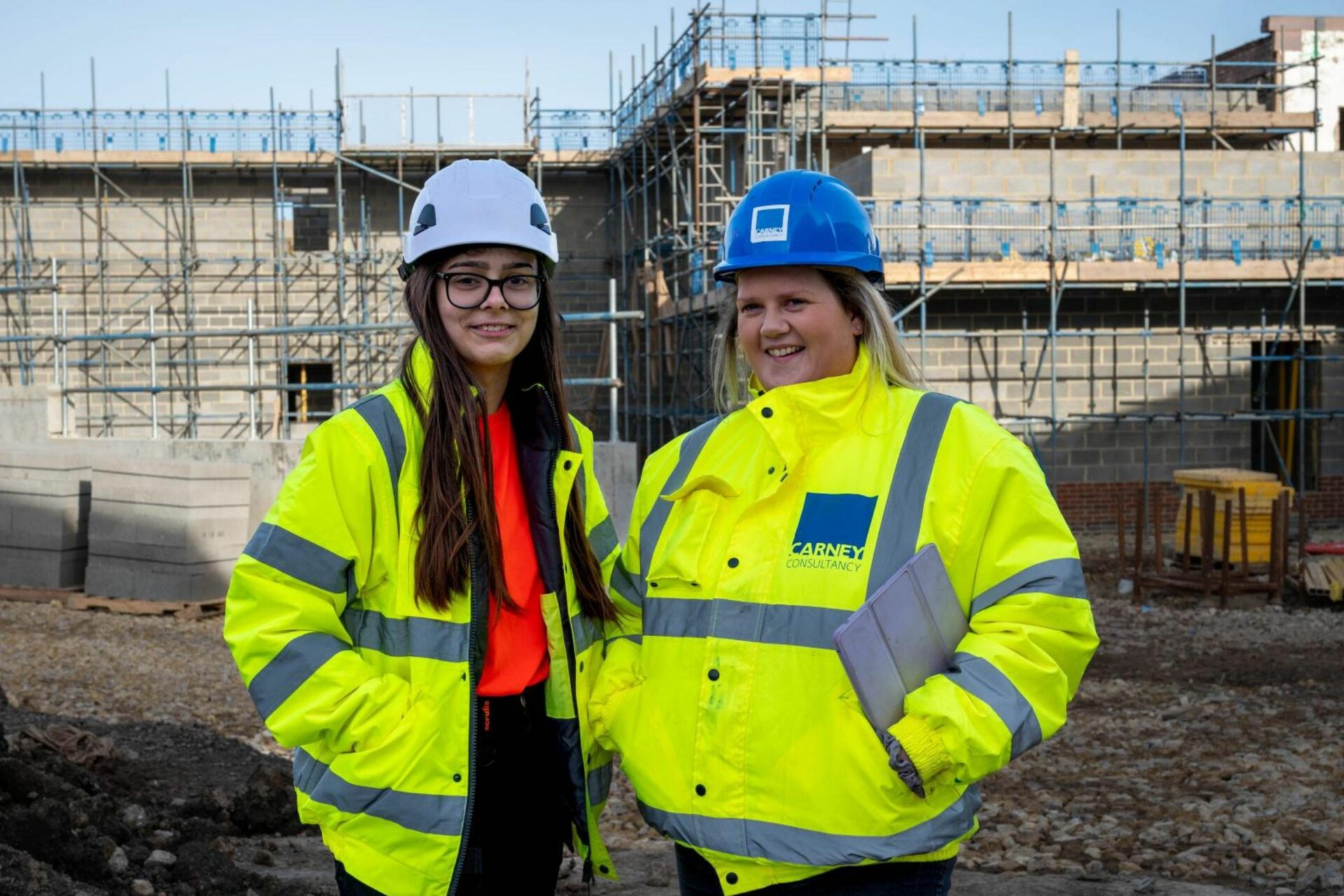 Toni-Leigh and Angela on a construction site